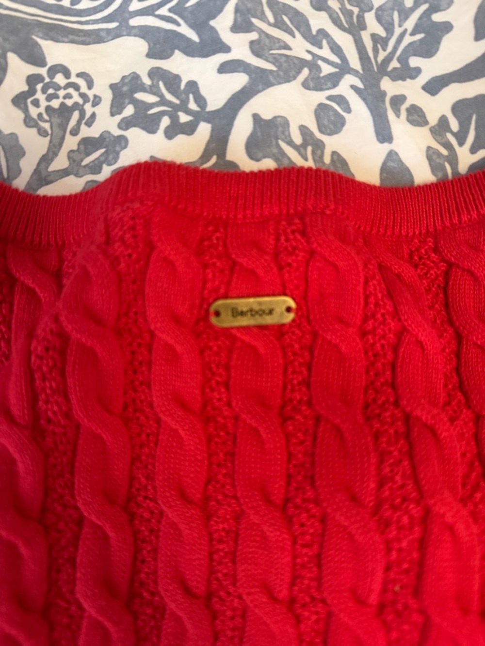 Barbour Red Cable-Knit Crewneck Sweater sz 14 Prudhoe style - Picture 5 of 5
